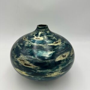 Vintage MCM LP Blue Green Gold High Glazed Ceramic Vase